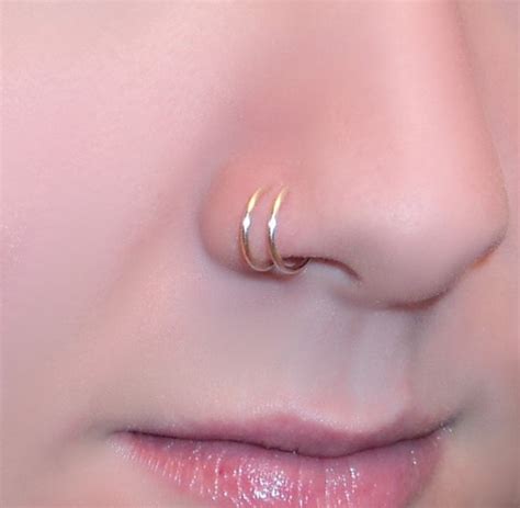 Sterling Silver Double Nose Ring Faux Double Piercing Etsy