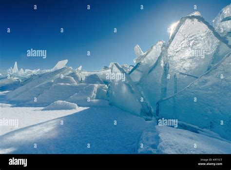 View On And Through Ice On Frozen Fields Of Lake Baikal Stock Photo Alamy