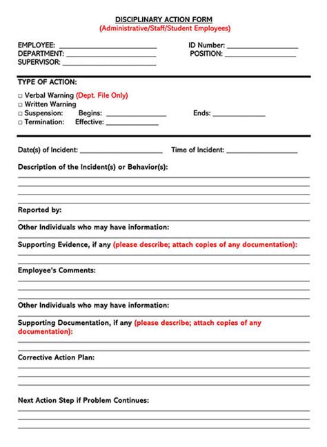 Printable Employee Disciplinary Form Printable Forms Free Online