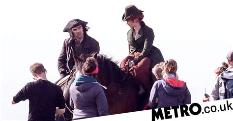 Aidan Turner And Eleanor Tomlinson Film Poldark Scenes On Horseback