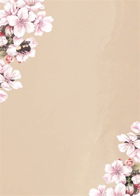 Cherry Blossom Flower Border Frame On Nude Peach Background Free