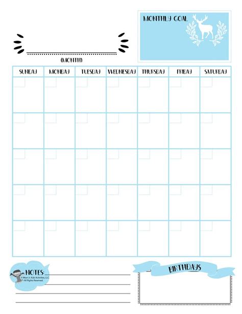 Blue Monthly Perpetual Calendar Printable Woo Jr Kids Activities
