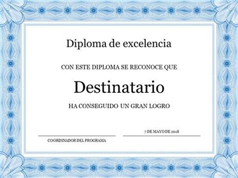 Diploma De Excelencia Borde Azul Oficial Certificate Of Completion