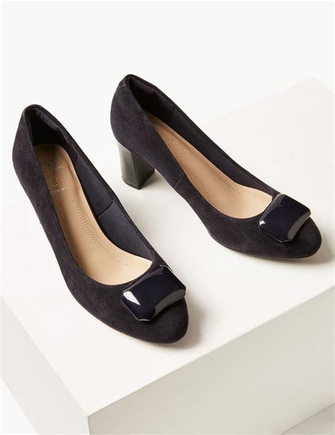 Marks And Spencer Suede Almond Toe Trim Court Shoes In Navy Blue Lyst