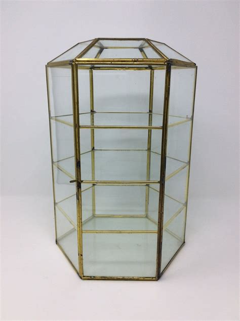 Vintage Brass And Glass Tabletop Curio Cabinet Display Case 3 Etsy Curio Cabinet Displays