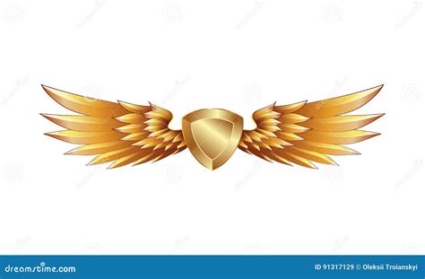 Heraldic Golden Shield With Wings Emblem Stock Vector Illustration