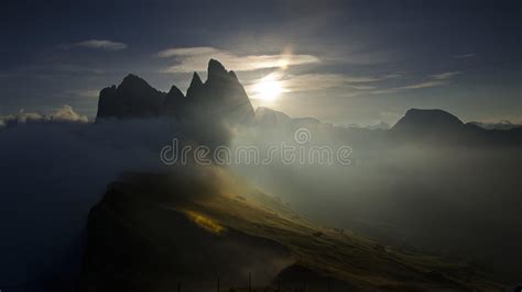 Sunset Landscape Seceda Val Gardena Dolomites Italy Stock Photo