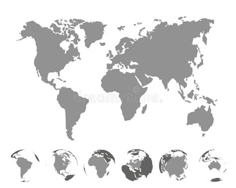 World Map With Continents On White Background Vector Illustration