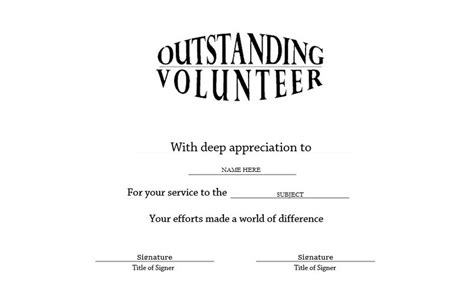 Outstanding Volunteer Certificate Landscape Free Templates Clip Art And Wording