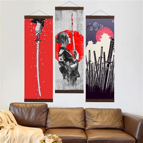Artryst Japanese Ukiyo Samurai Sword Canvas Poster Wall Picture For