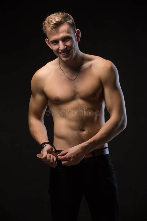 Guy In A Black Studio Stock Photo Image Of Male Muscular