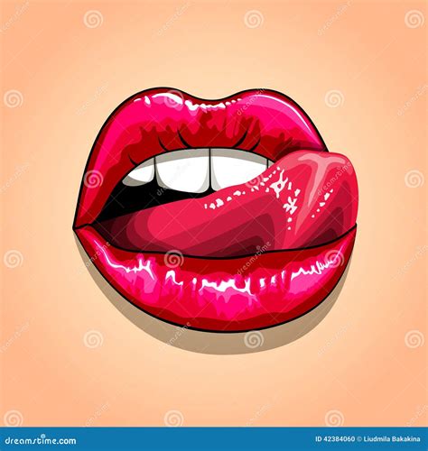 Woman Licking Red Lips Stock Vector Illustration Of Female