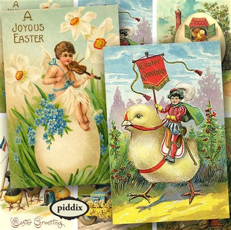 Vintage Easter Postcard Printables Including Several Bunnies And Chicks Sweet French Postcards