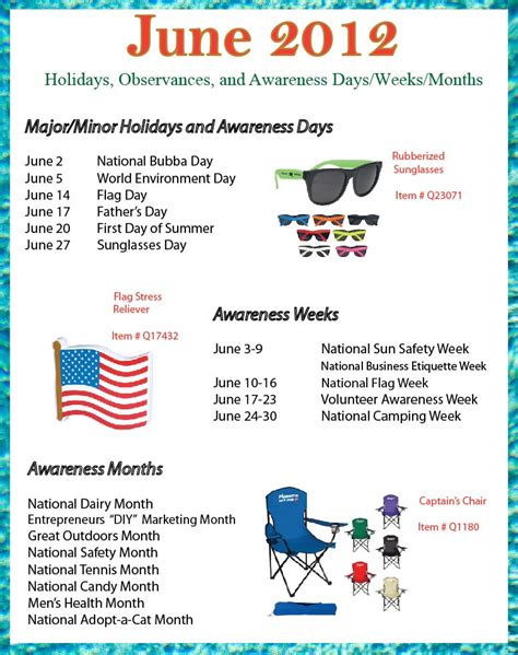 June 2012 Holidays Observances And Awareness Dates Plan Your Promotions