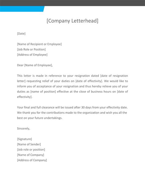 Resignation Employee Relieving Letter Format In Word