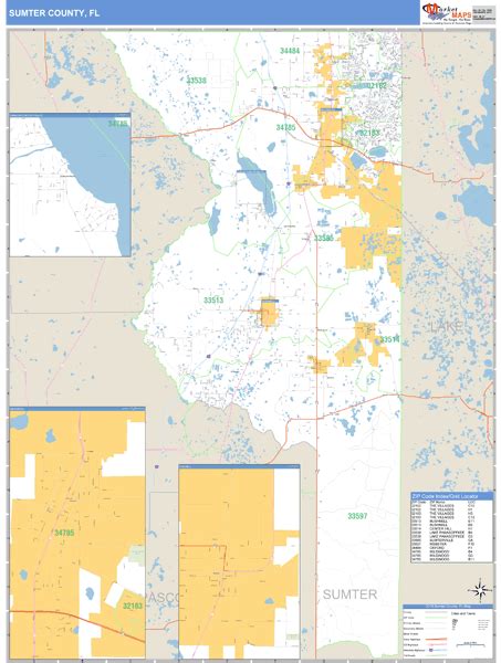 Sumter County Florida Zip Code Wall Map