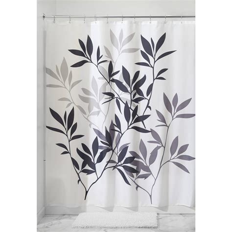 Interdesign Leaves Fabric Shower Curtain Long 72 X 84 Blackgray