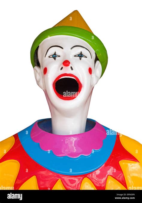 Face Of Sideshow Clown With Mouth Wide Open White Laughing Happy Stock