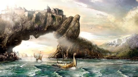 Click any of the tags below to browse for similar wallpapers and stock photos: Fantasy art vikings sailing boats ships landscapes paintings mountains wallpaper | 1920x1080 ...