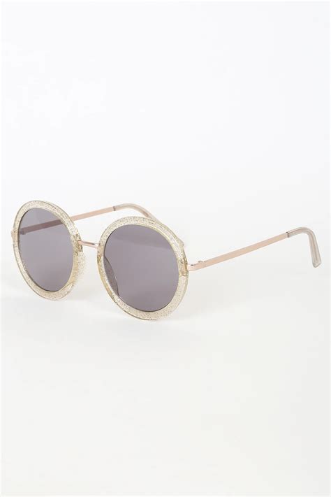 Landed Clear Glitter Oversized Round Sunglasses Round Sunglasses Oversized Round Sunglasses