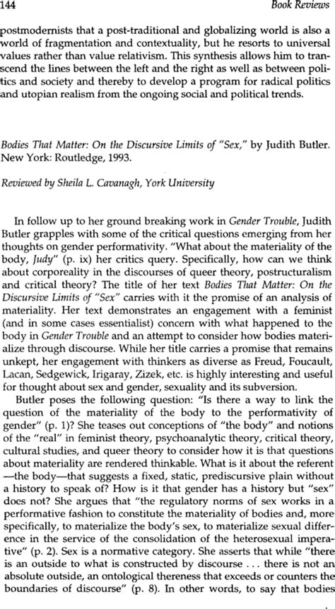 book review bodies that matter on the discursive limits of sex by judith butler new york