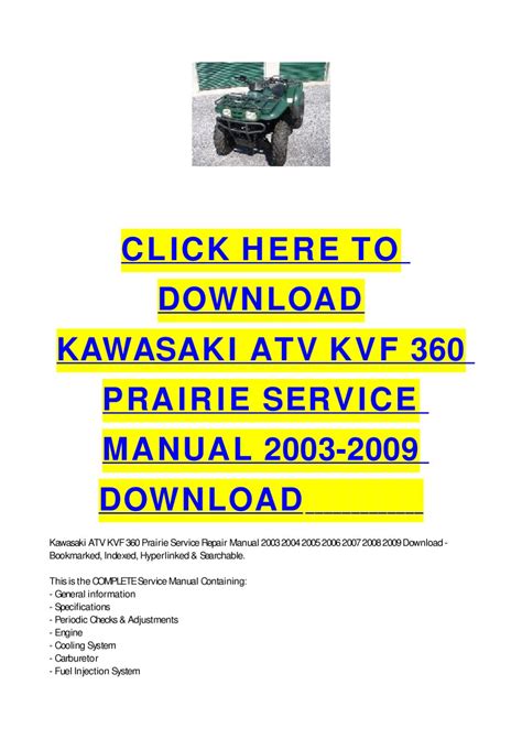 Read more kawasaki prairie 360 wiring diagram atv electrical schema part 1. KAWASAKI ATV KVF 360 PRAIRIE SERVICE MANUAL 2003-2009 DOWNLOAD by cycle soft - issuu