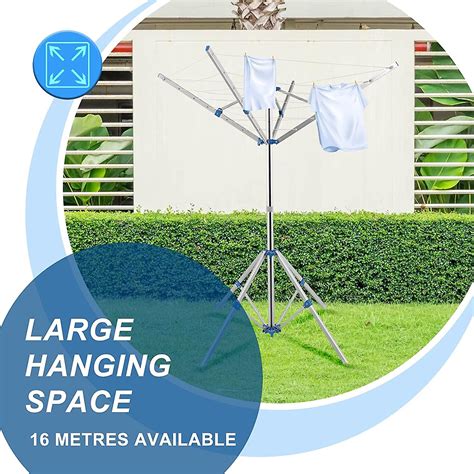 Rotary Washing Line Airer 4 Arms 14m Folding Adjustable Camping Washing