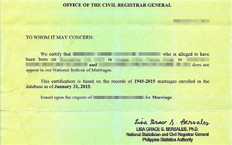 Certificate Of No Marriage Philippines