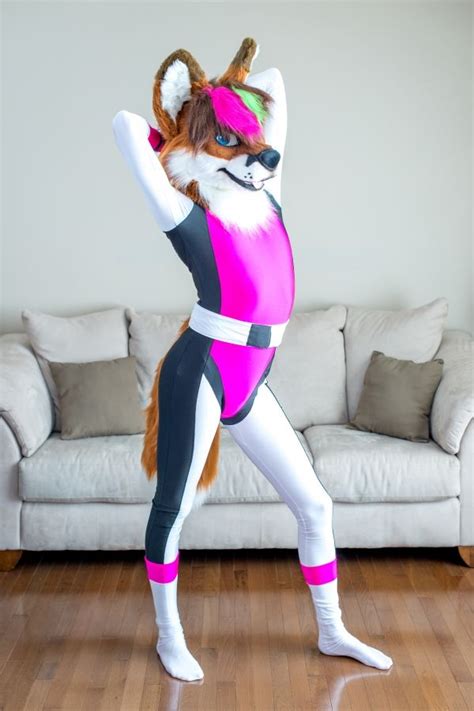 Pink Flash Fox Furry Costume Fursuit Furry Yiff Furry