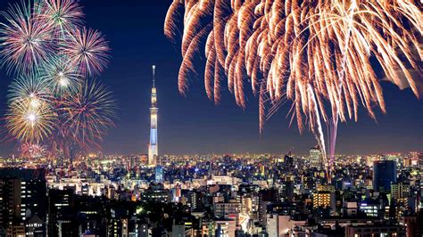 Building City Cityscape Fireworks Horizon Japan Night Skyscraper Tokyo