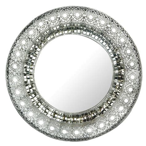 Lulu Decor 19 Oriental Round Silver Metal Beveled Wall Mirror