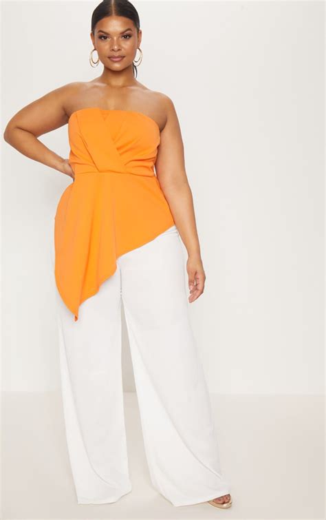 Plus Hot Orange Origami Bandeau Top Dresses Prettylittlething Ksa