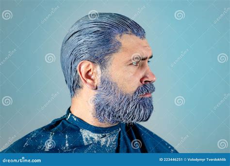Portrait Of Man Hair Coloring Bearded Hipster Guy Process Of A Man