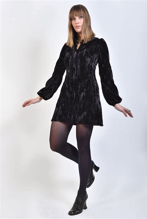 60s style iride black crushed velvet mini dress with