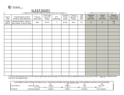 Sleep Diary Form Tri State Fill Out Sign Online And Download Pdf