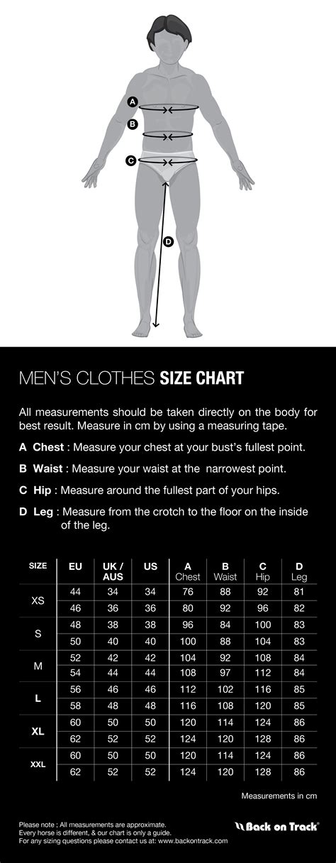 Mens Clothing Size Chart Back On Track Worldwide
