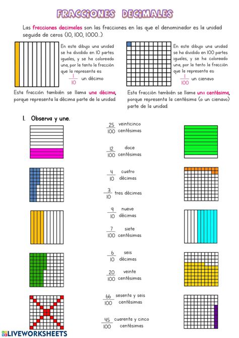 Fracciones Decimales Ficha Interactiva