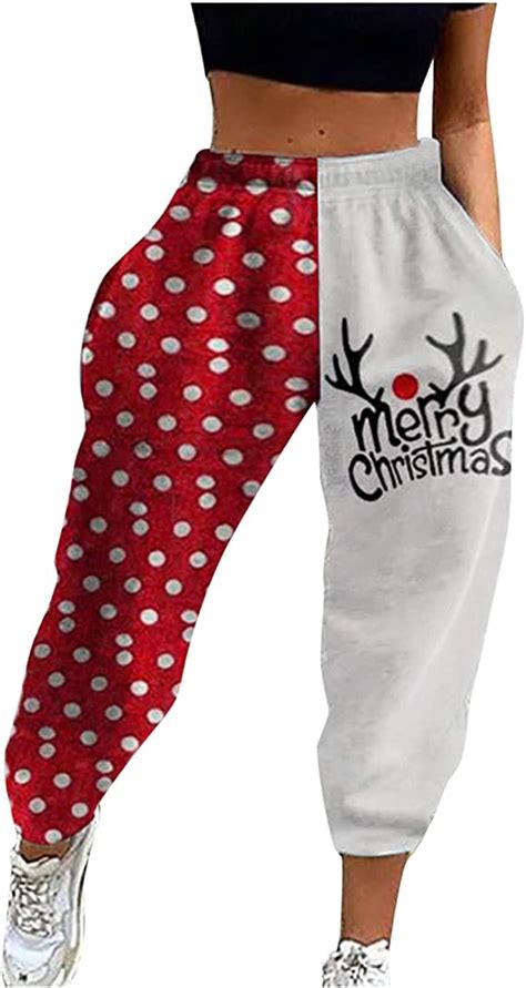 Women Christmas Printing Sweatpants Casual Snowflake Plaid Pajama Pants