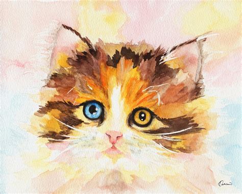 Watercolor Cat 12 Cute Kitten Painting By Kathleen Wong Pixels