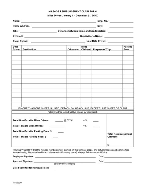 Mileage Reimbursement Form Download Free Documents For Pdf Word And