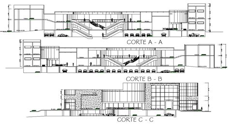 Shopping Mall Elevation Plan And Section Detail Dwg F
