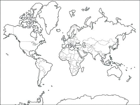 Printable World Map 7 Continents Sketch Coloring Page