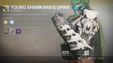 Destiny 2 Exotic Gear Young Ahamkaras Spine Hunter Gauntlets