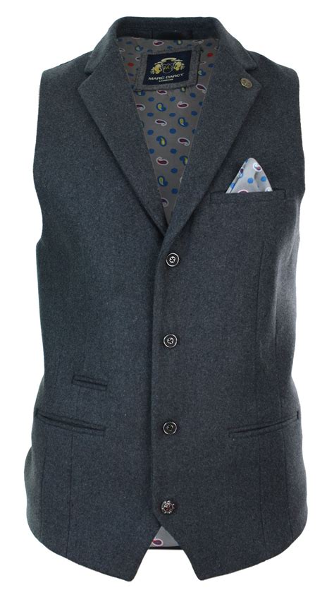 Mens Smart Casual Collar Waistcoat Slim Fit Felt Tweed Vintage Retro