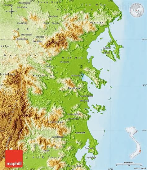 Chuyên trang về tỉnh khánh hoà gồm du lịch và đặc sản riêng có của địa phương. Physical Map of Khanh Hoa