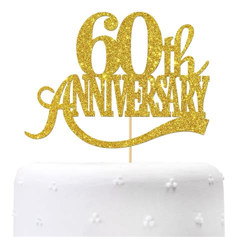 Buy Gold Glitter 60th Anniversary Cake Topper For Happy 60th Wedding