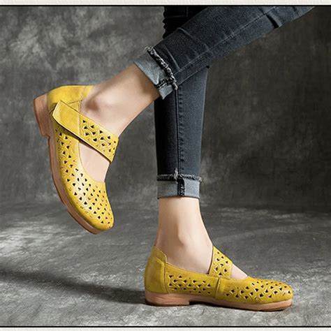 Genuine Leather Women Flats Casual Barefoot Female Spring Hook And Loop