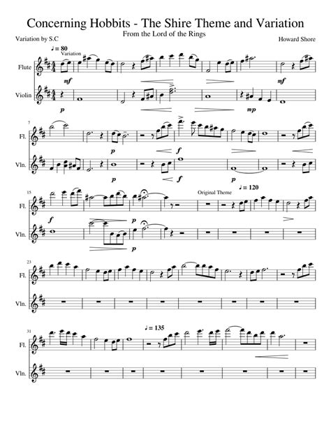 Concerning Hobbits The Shire Sheet Music For Flute Violin Download