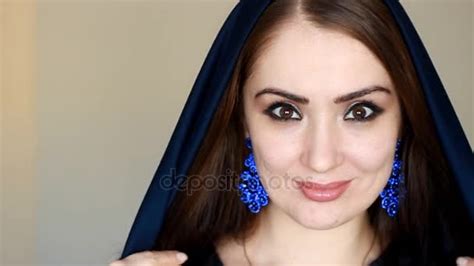Portrait Of A Beautiful Arab Girl In Diamond Ornaments And Earrings Young Muslim Woman In A