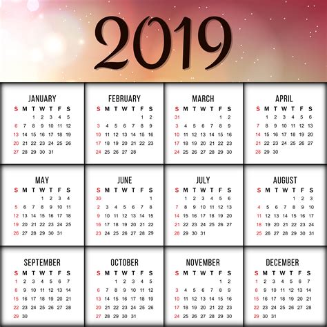 Resumen Año Nuevo Diseño Colorido Calendario 2019 271962 Vector En Vecteezy